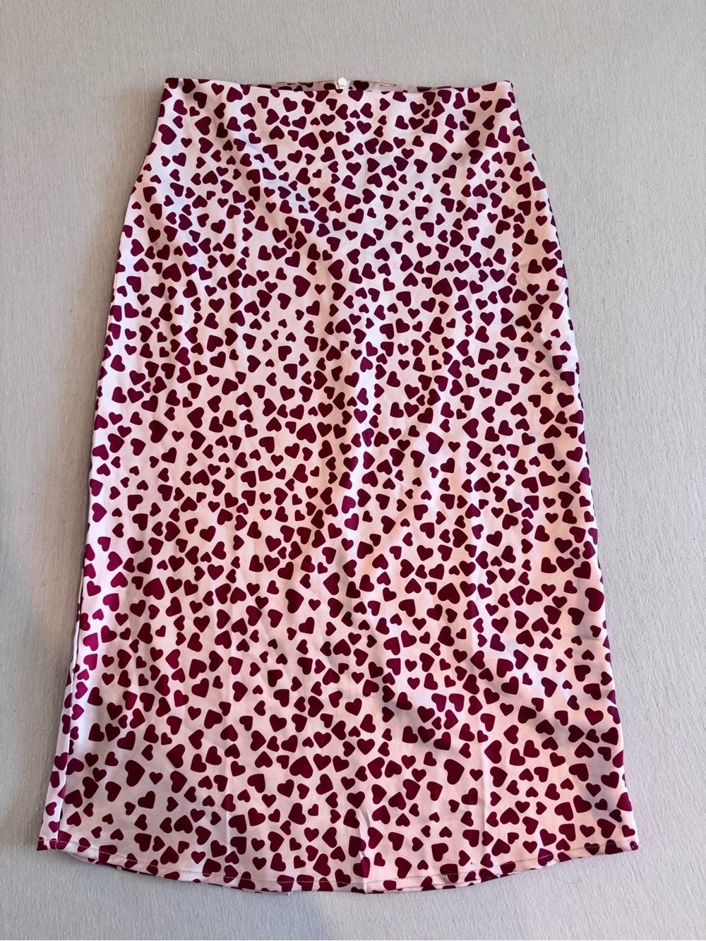 Polly Pink Midi Skirt with Burgundy Heart Print
